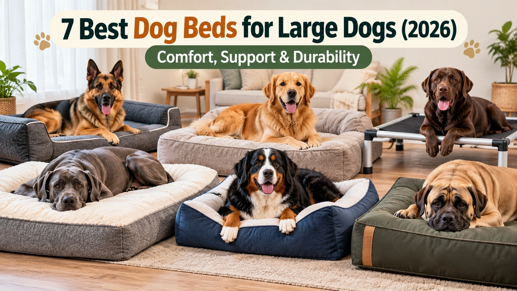 Best dog beds for large dogs featuring orthopedic, bolster, and elevated bed styles